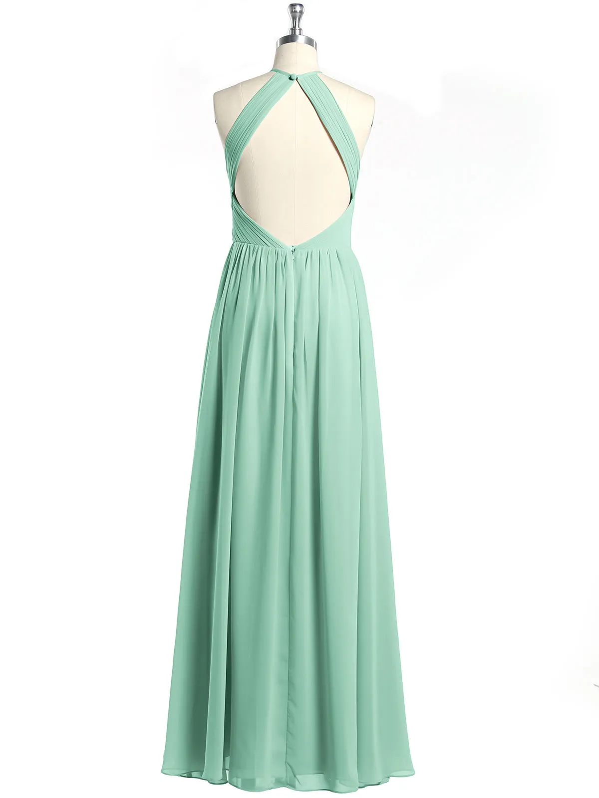 Halter Chiffon Dresses with Pleated Bodice Mint Green Plus Size