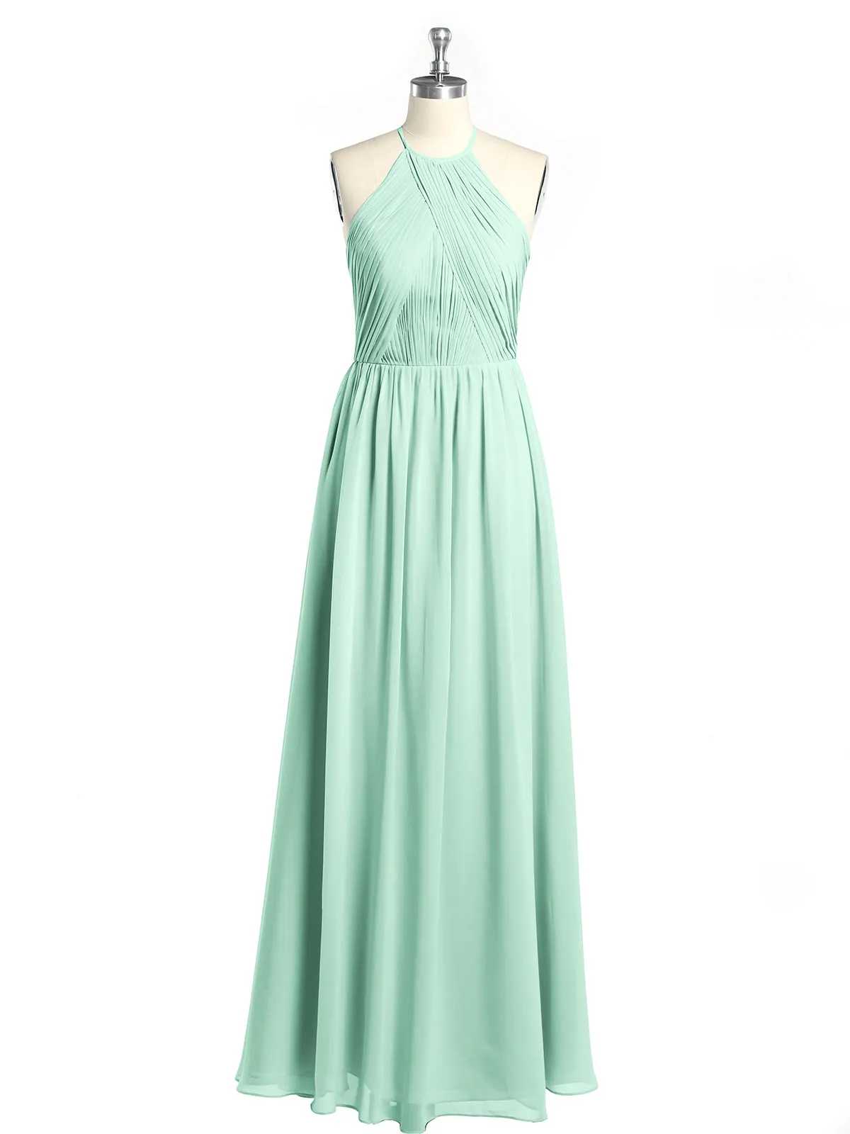 Halter Chiffon Dresses with Pleated Bodice Mint Green Plus Size