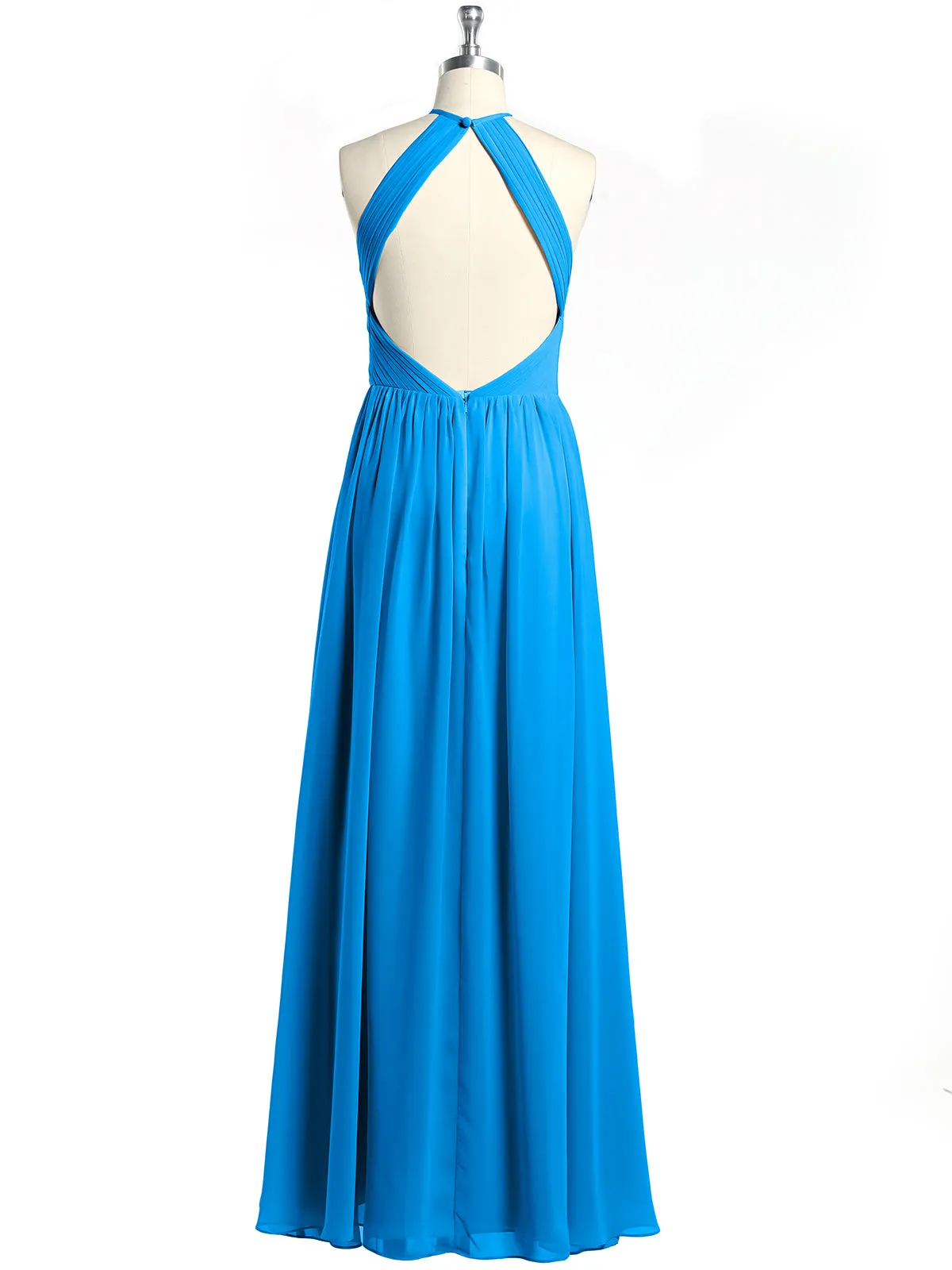 Halter Chiffon Dresses with Pleated Bodice Ocean Blue