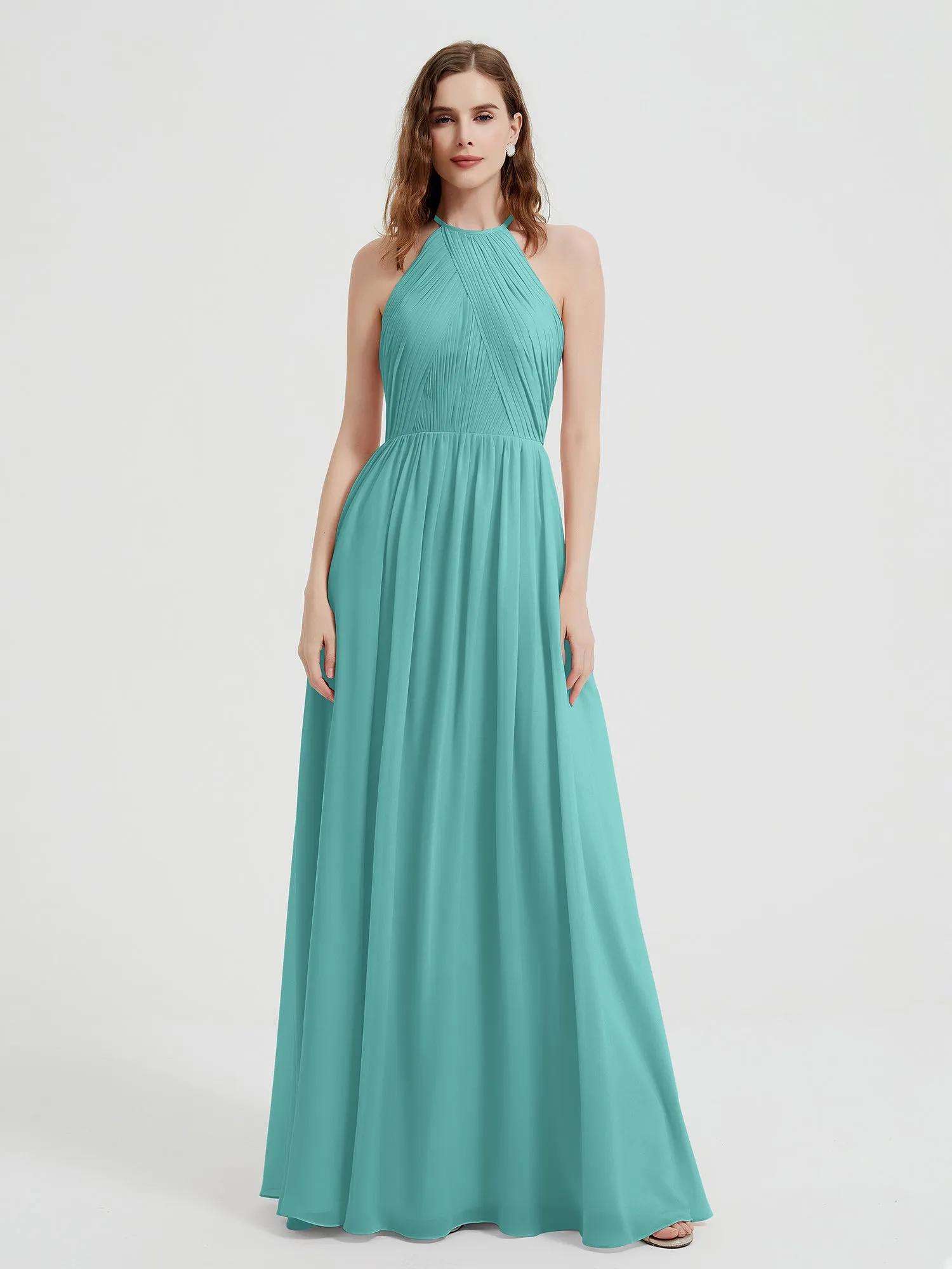 Halter Chiffon Dresses with Pleated Bodice Spa Plus Size