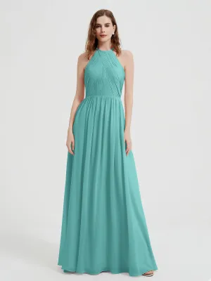 Halter Chiffon Dresses with Pleated Bodice Spa Plus Size