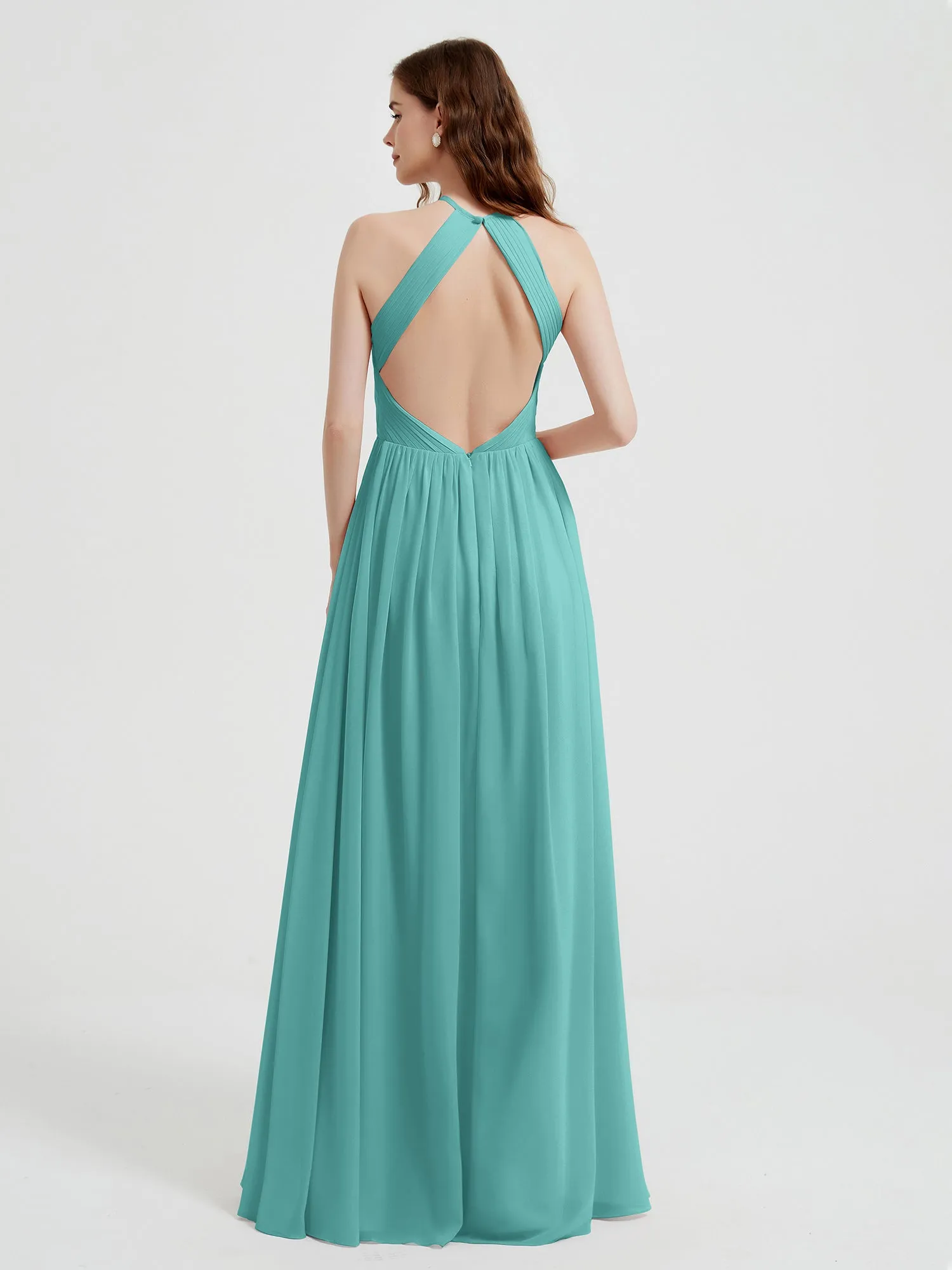 Halter Chiffon Dresses with Pleated Bodice Spa Plus Size