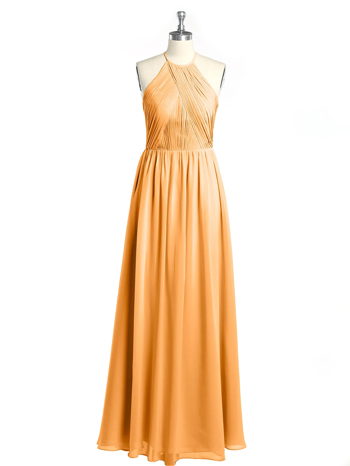Halter Chiffon Dresses with Pleated Bodice Tangerine