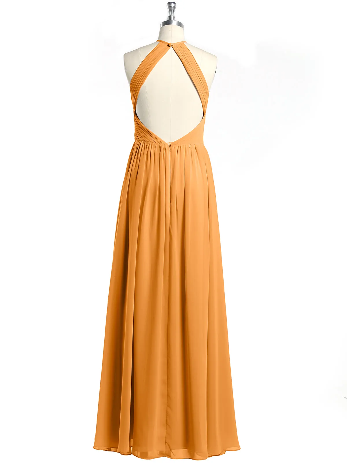 Halter Chiffon Dresses with Pleated Bodice Tangerine