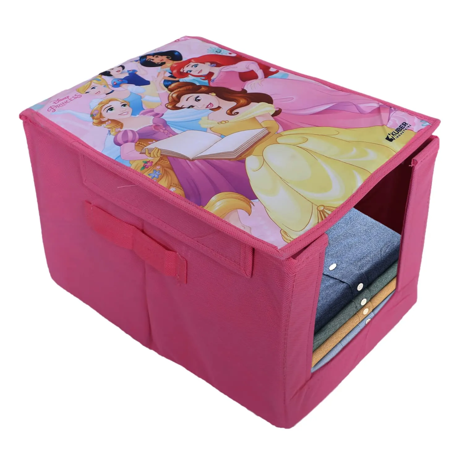 Heart Home Disney Princess Shirt Stacker|Foldable Shirt Stacker for Cloth|Non-Woven Wardrobe Organizer for Home With Lid|Pack of 2 (Pink)