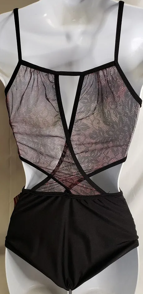 Helge -- Women's Tutone Camisole Leotard -- Black/Burgundy