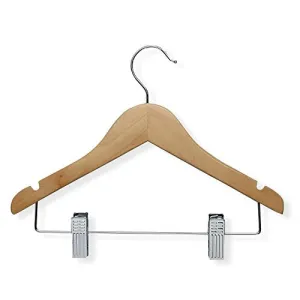 Honey-Can-Do HNG-01225 Kid's Wooden Shirt and Pants Hanger with Clips, 5-Pack, Maple
