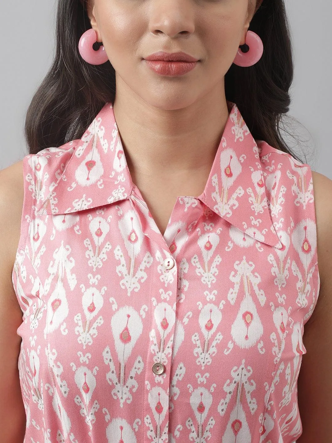 Jashvi Rayon Light Pink A-Line Floral Printed Midi Dress