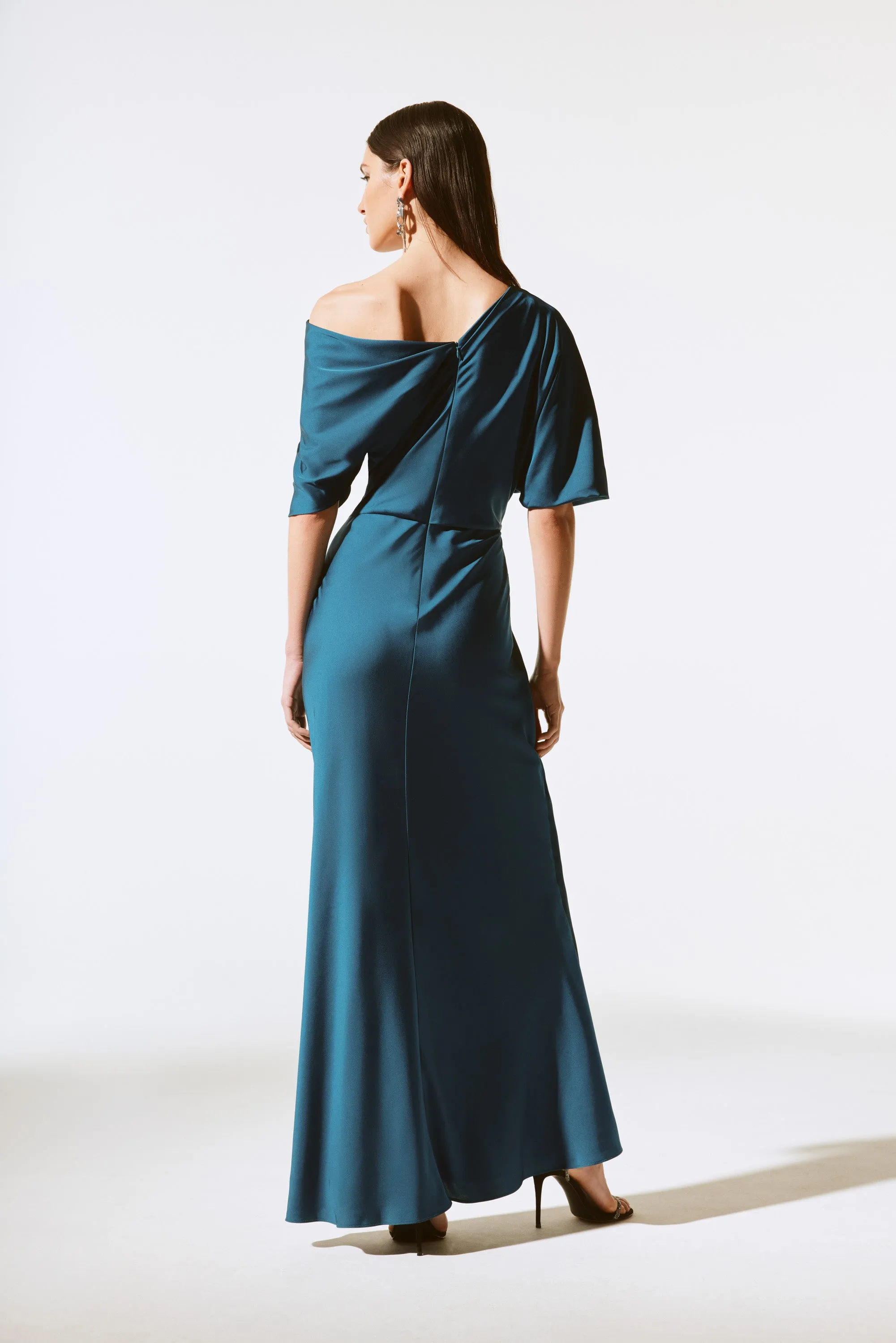 Joseph Ribkoff Satin One Shoulder Trumpet Gown 243795 - Twilight