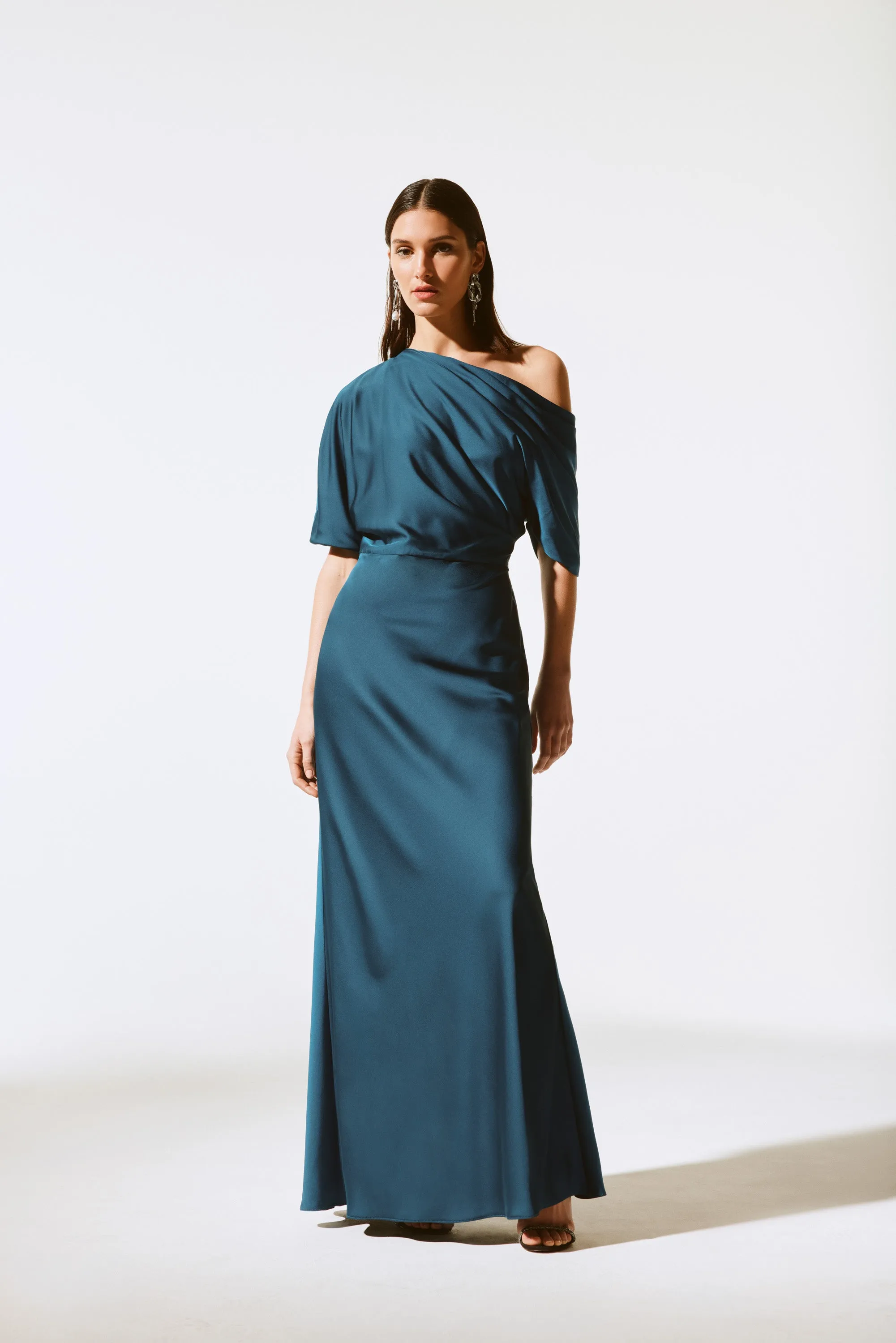 Joseph Ribkoff Satin One Shoulder Trumpet Gown 243795 - Twilight