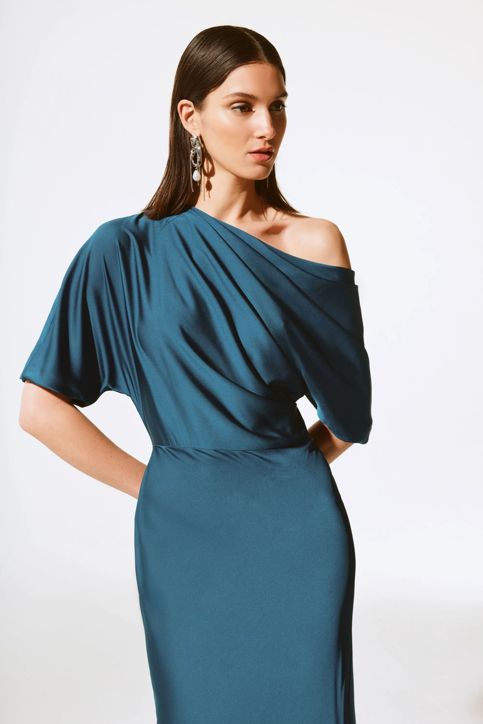 Joseph Ribkoff Satin One Shoulder Trumpet Gown 243795 - Twilight