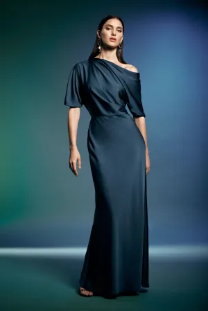 Joseph Ribkoff Satin One Shoulder Trumpet Gown 243795 - Twilight