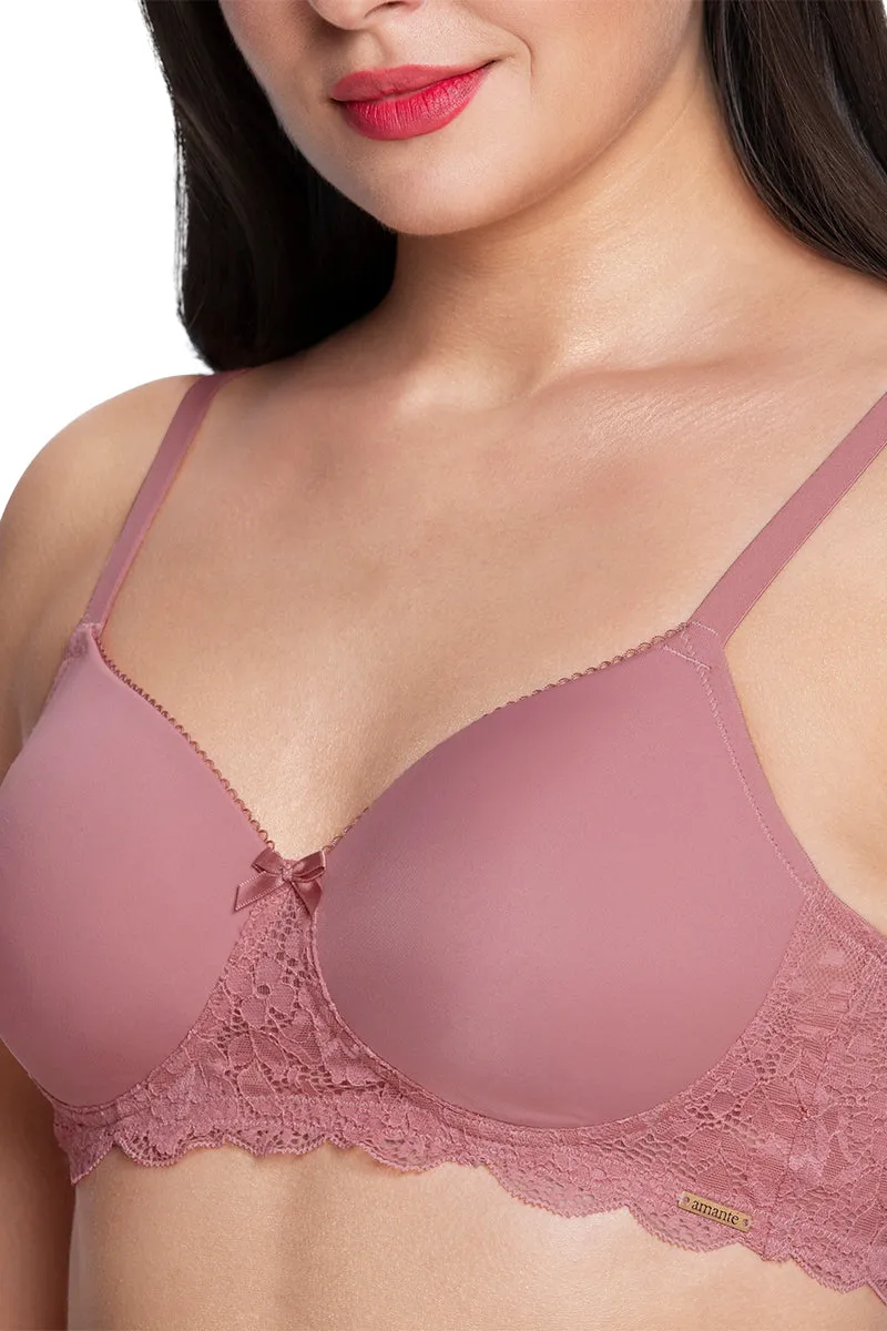 Lace Elegance Padded Non-Wired Bra  - Dusty Rose