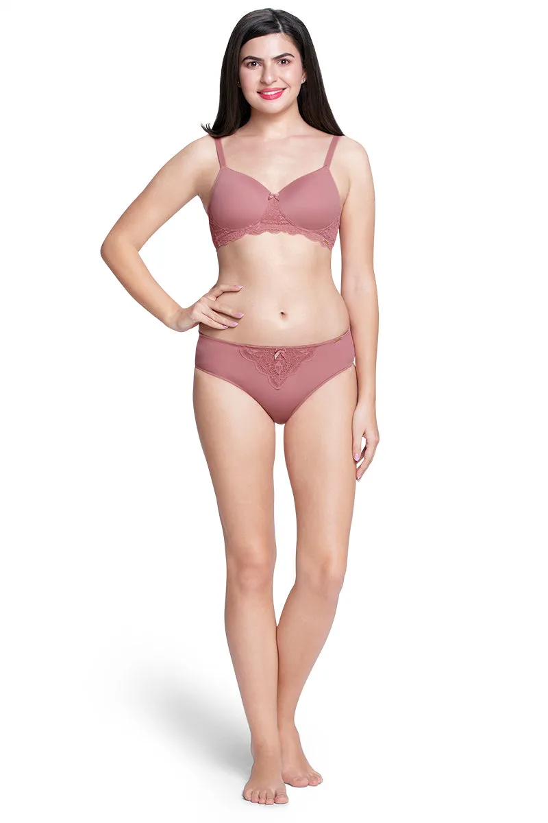 Lace Elegance Padded Non-Wired Bra  - Dusty Rose