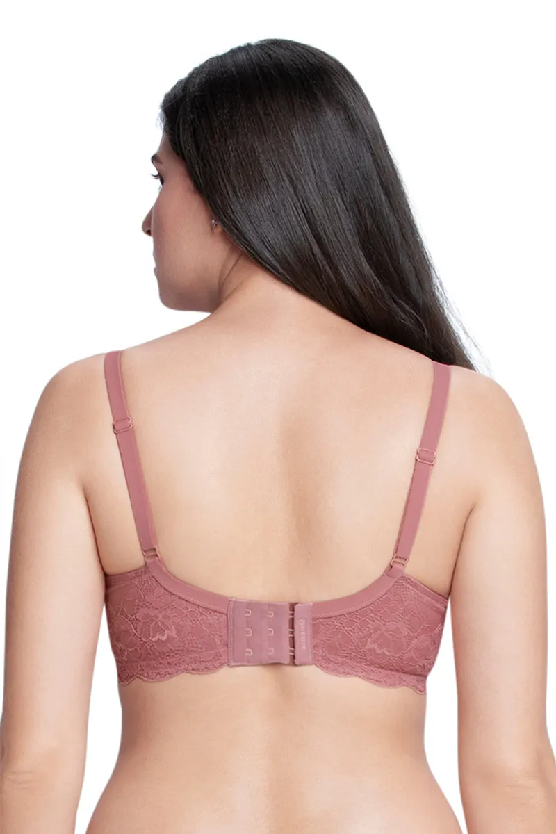 Lace Elegance Padded Non-Wired Bra  - Dusty Rose