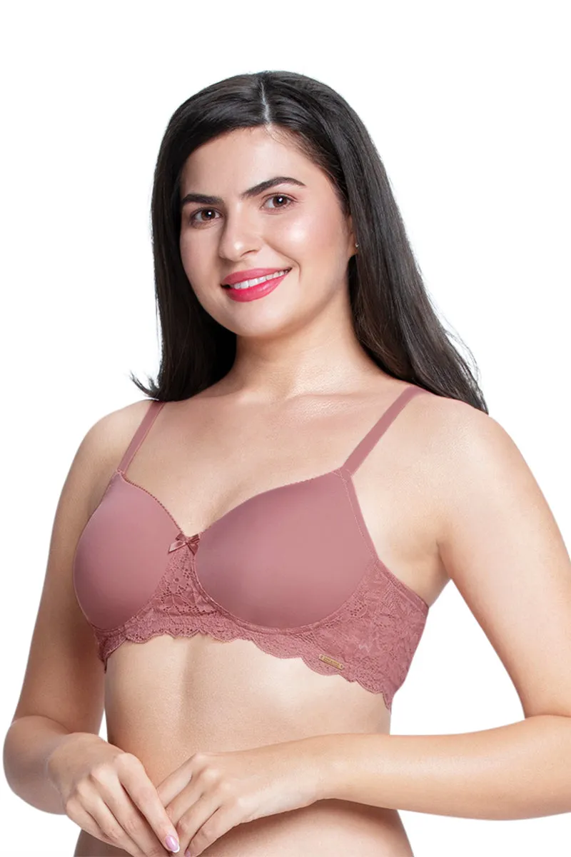 Lace Elegance Padded Non-Wired Bra  - Dusty Rose