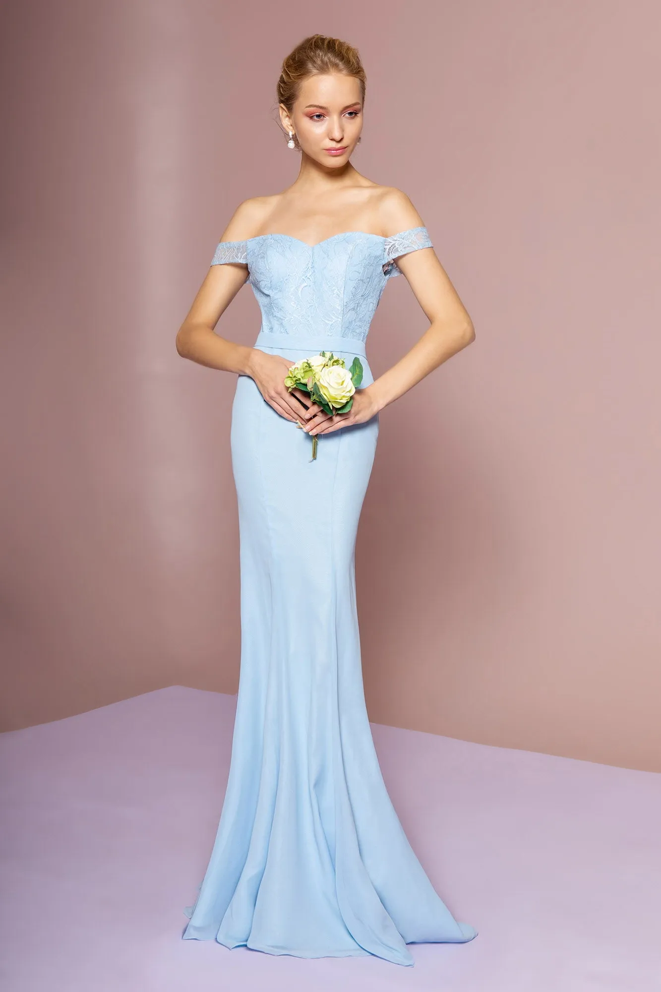 Lace Embellished Bodice Chiffon Mermaid Long Dress GLGL2697