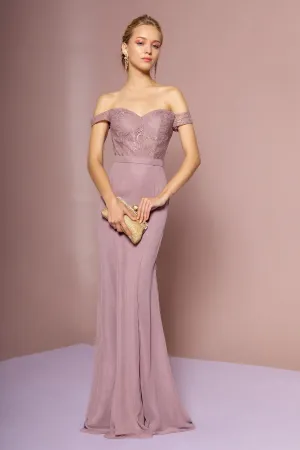 Lace Embellished Bodice Chiffon Mermaid Long Dress GLGL2697