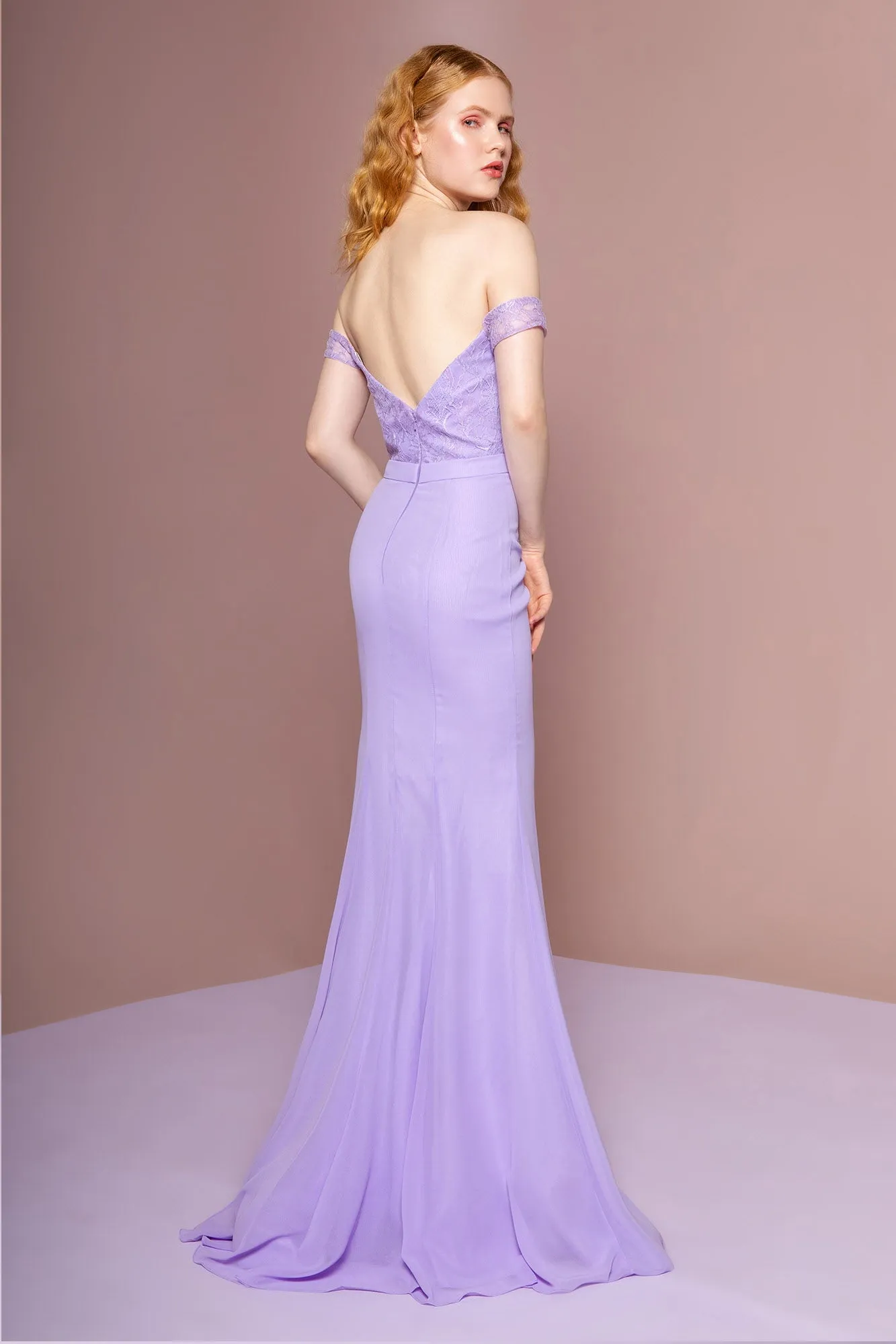 Lace Embellished Bodice Chiffon Mermaid Long Dress GLGL2697