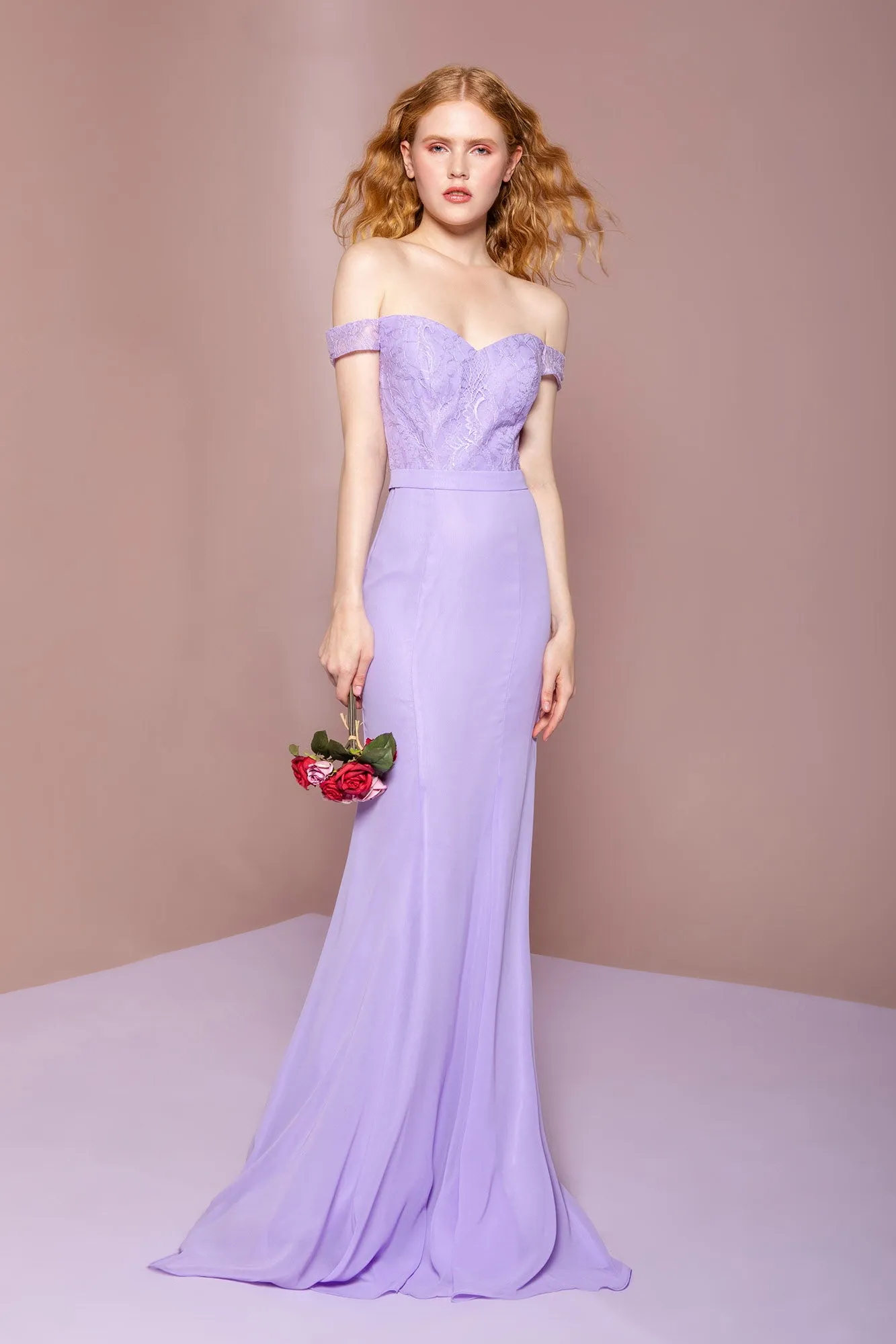 Lace Embellished Bodice Chiffon Mermaid Long Dress GLGL2697