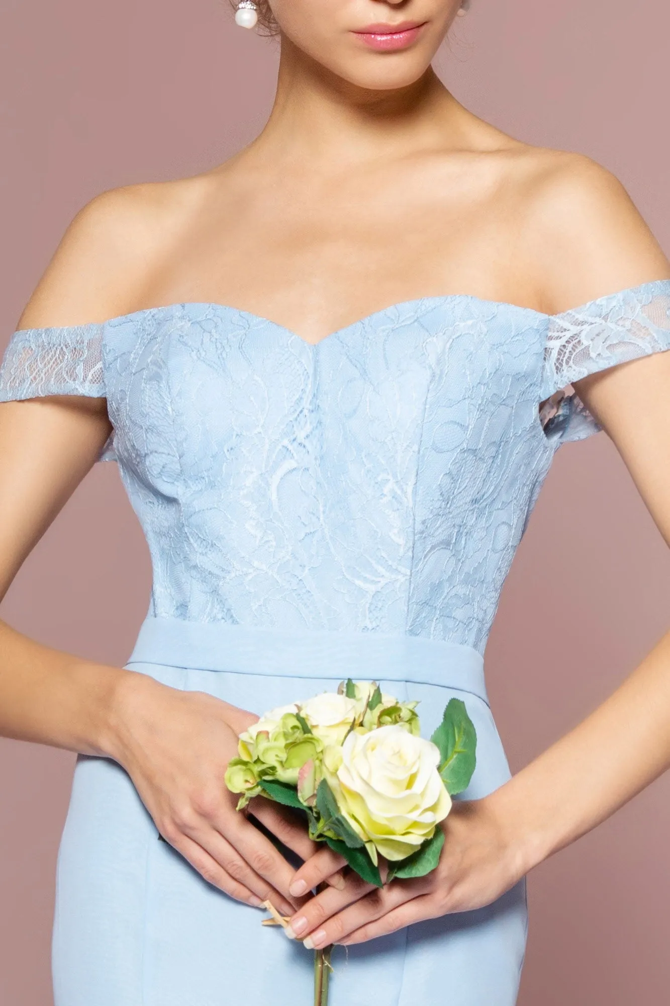 Lace Embellished Bodice Chiffon Mermaid Long Dress GLGL2697