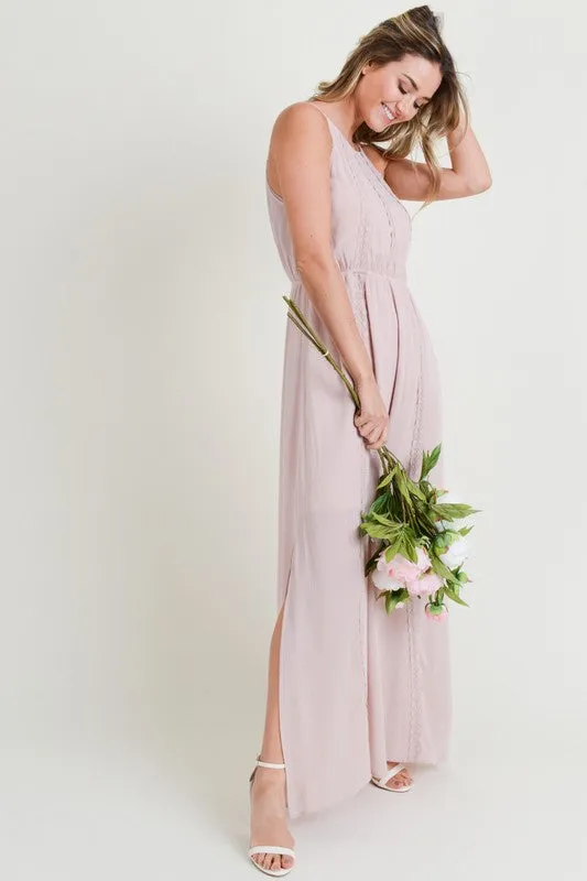 Lace Trimmed Maxi Dress with Back Keyhole