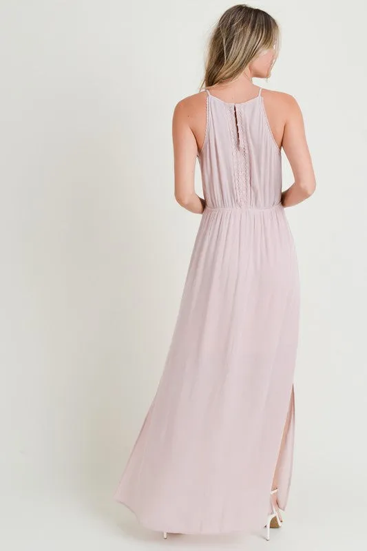 Lace Trimmed Maxi Dress with Back Keyhole