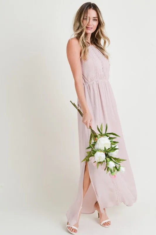 Lace Trimmed Maxi Dress with Back Keyhole