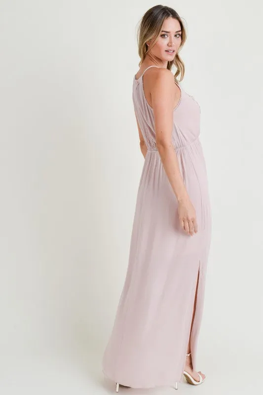 Lace Trimmed Maxi Dress with Back Keyhole