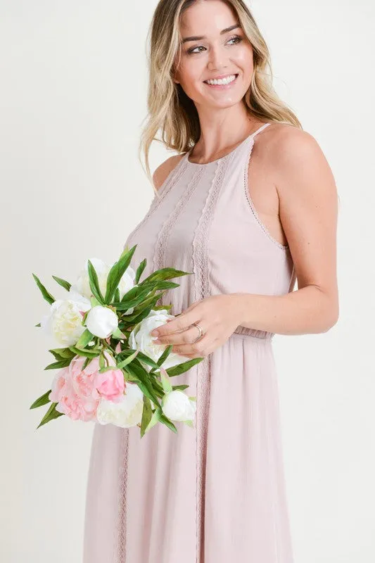 Lace Trimmed Maxi Dress with Back Keyhole