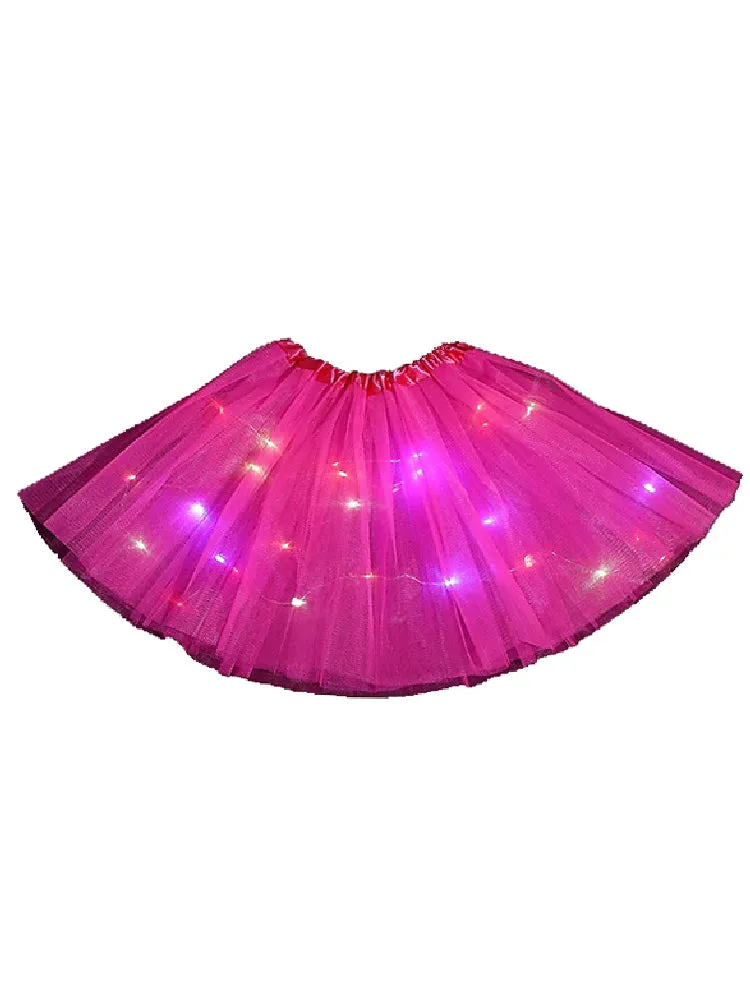 Little Girls Hot Pink Elastic Waist LED Light Up Tutu Skirt 2-5T