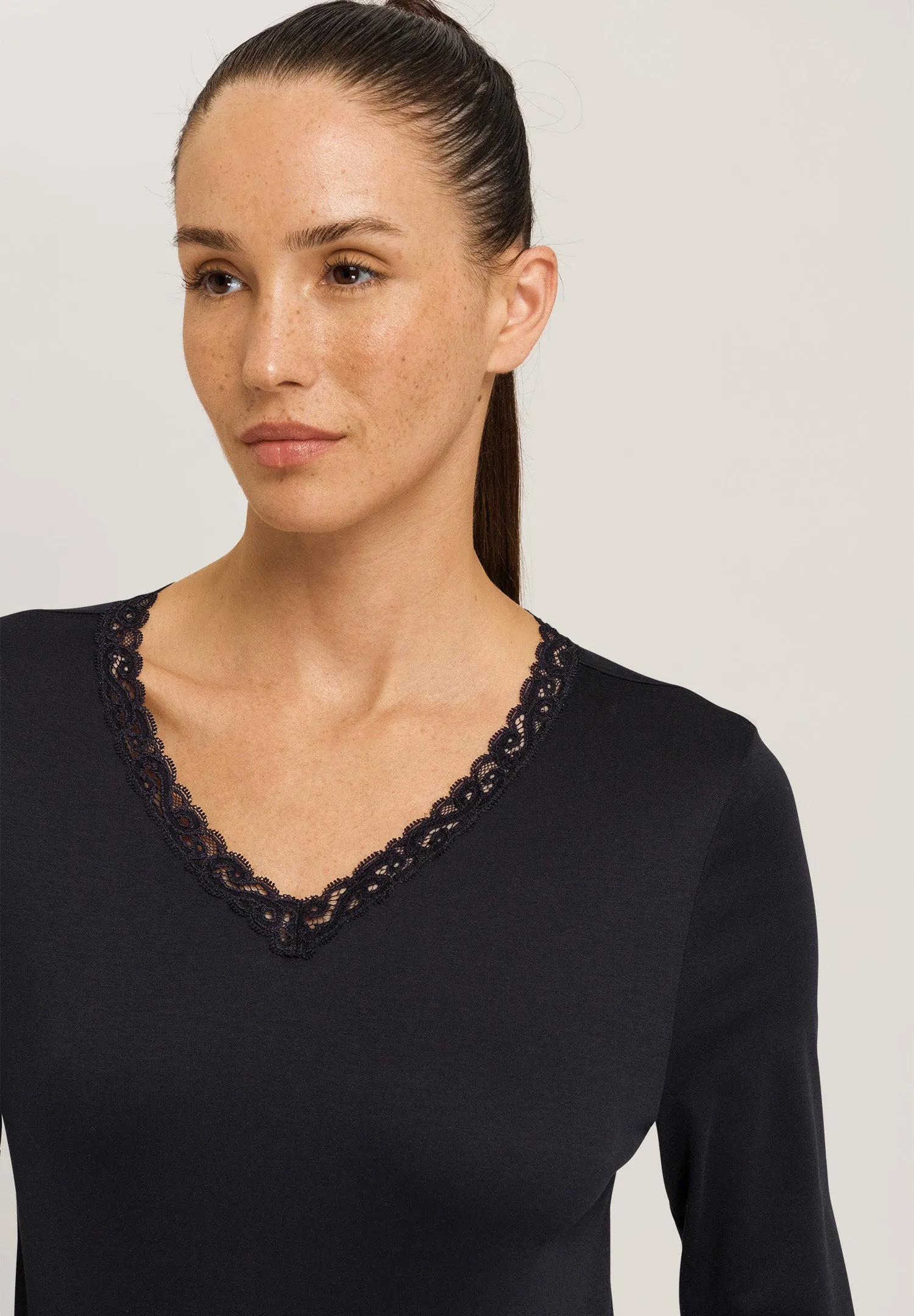 Moments Lace Trim Cotton Pajama Set | Black 77041-019