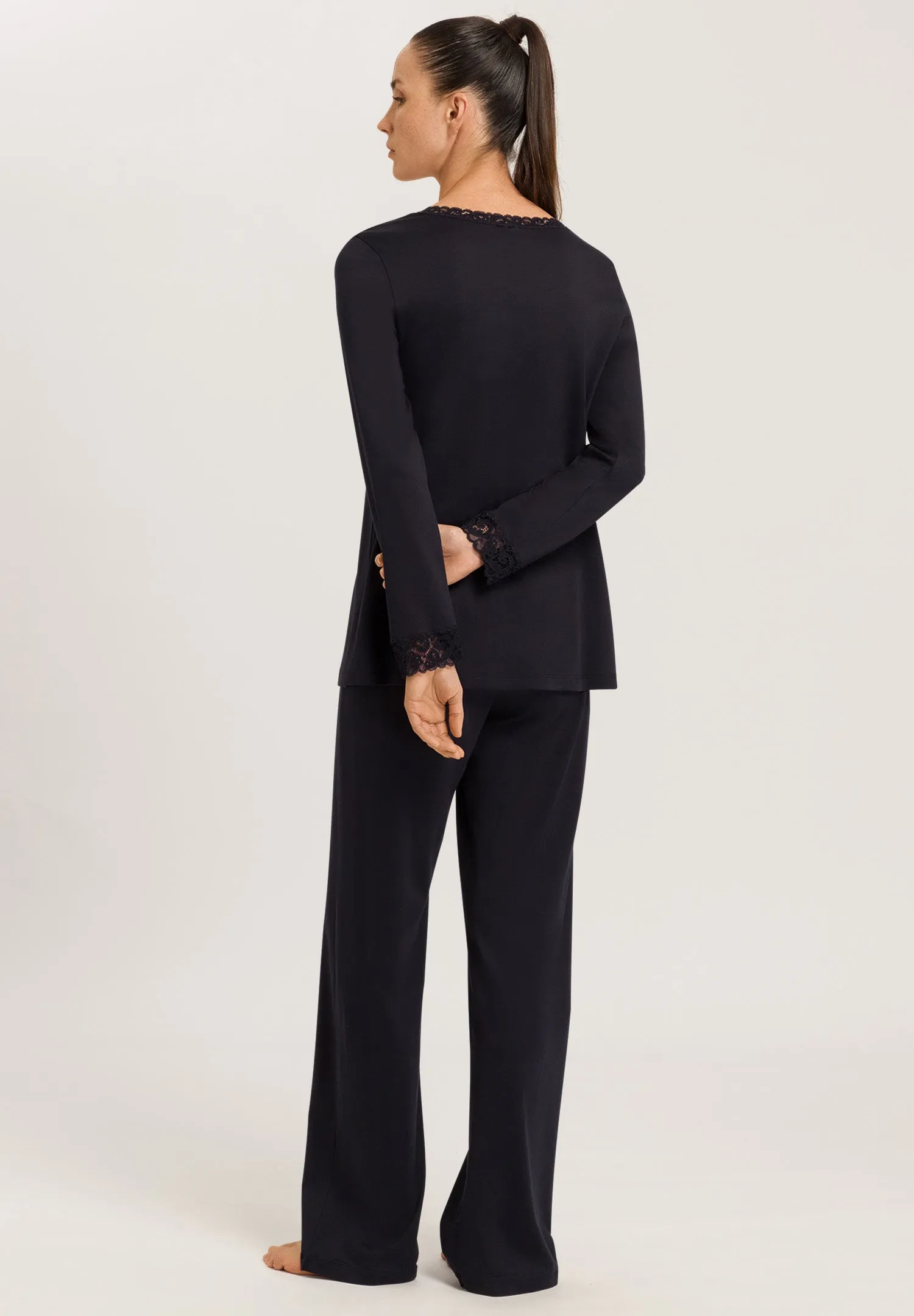 Moments Lace Trim Cotton Pajama Set | Black 77041-019