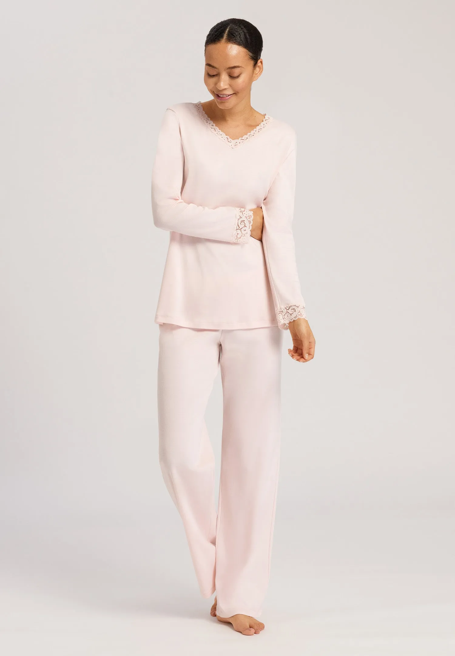 Moments Lace Trim Cotton Pajama Set | Crystal Pink 77041-1334