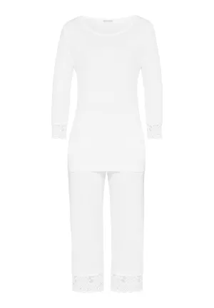 Moments Lace Trim Cotton Pajama Set | White 77928-101
