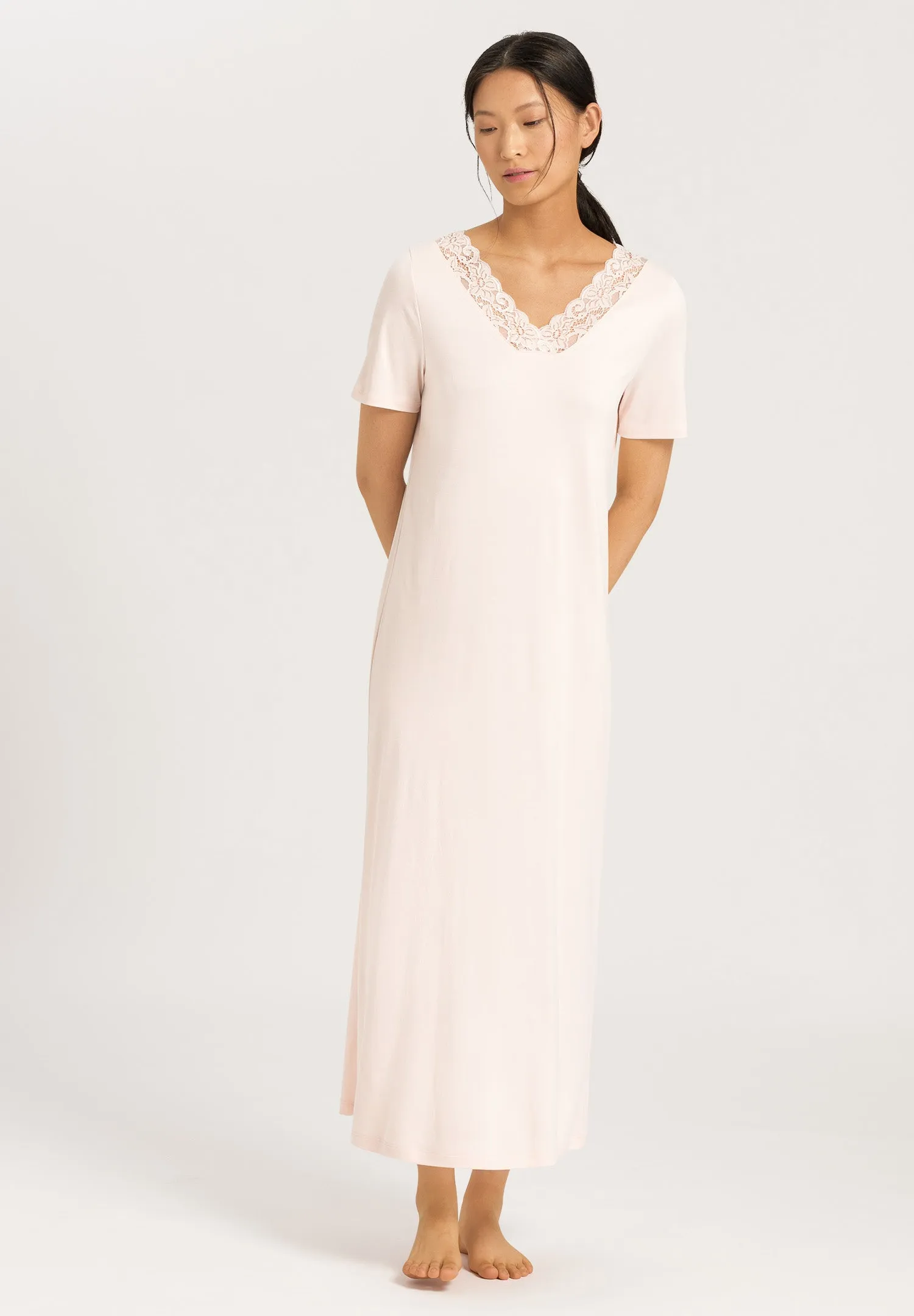 Moments Short Lace Trim Cotton Nightgown  | Crystal Pink 77933-1334
