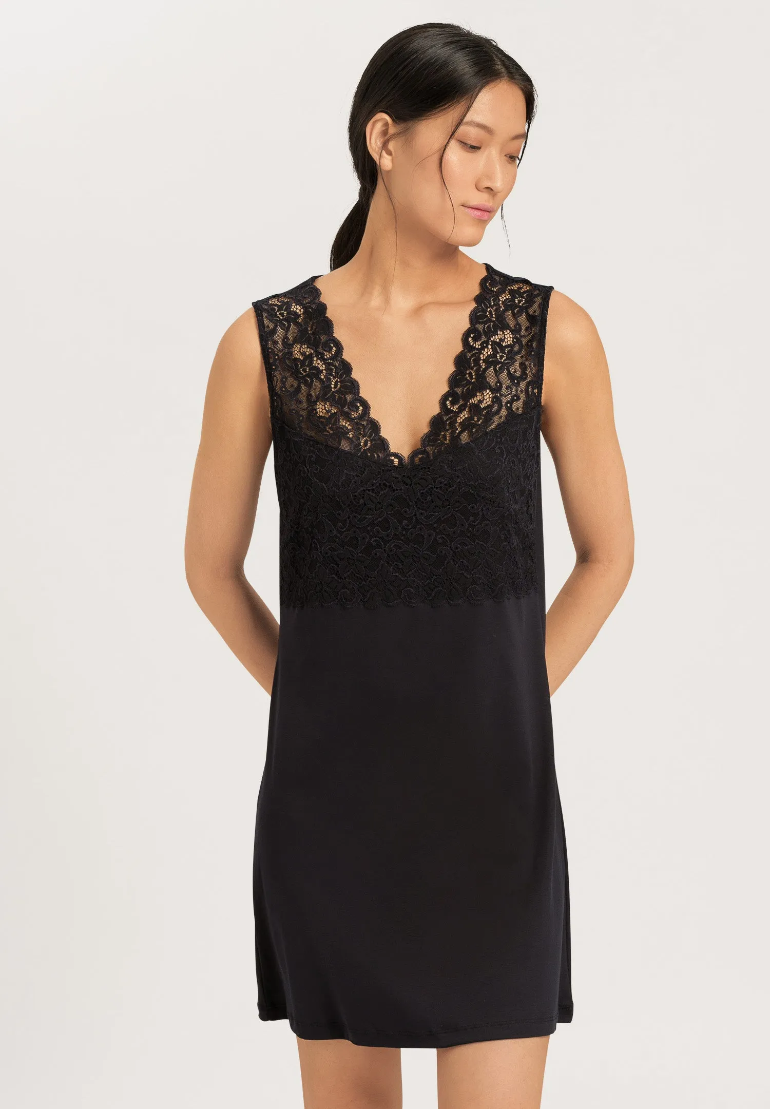 Moments V-Neck Cotton Tank Nightgown | Black 77929-019