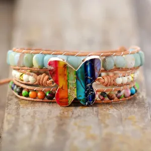 Natural Stone Butterfly 3 Wraps Bracelet