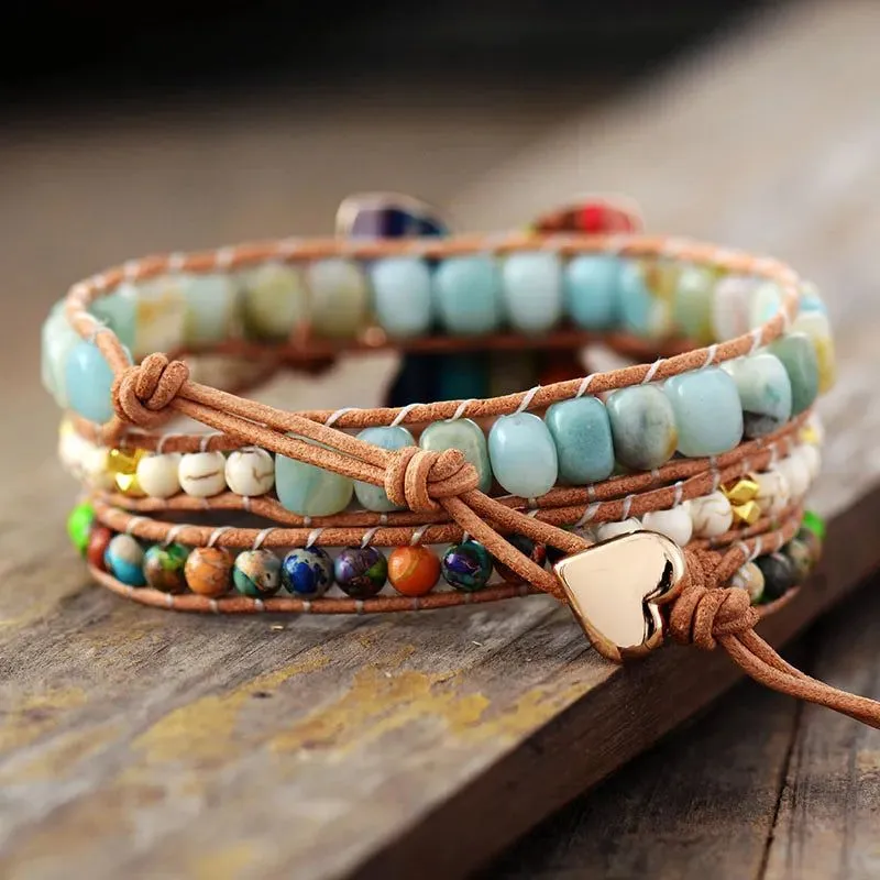 Natural Stone Butterfly 3 Wraps Bracelet