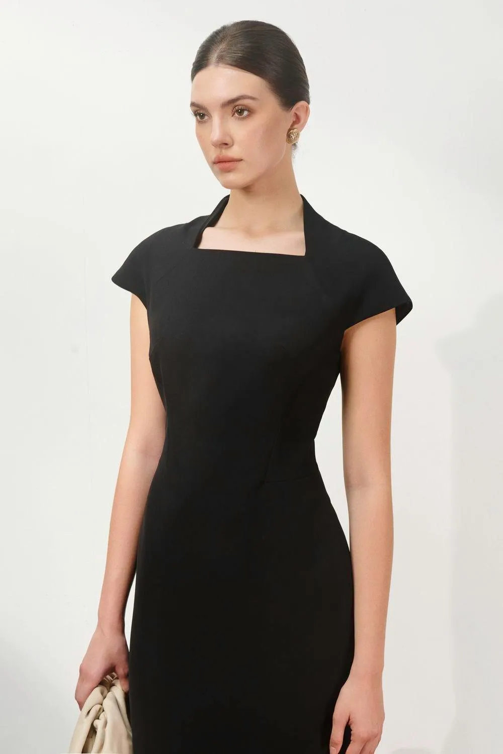 Orla Trumpet Cap Sleeved Twill Midi Dress
