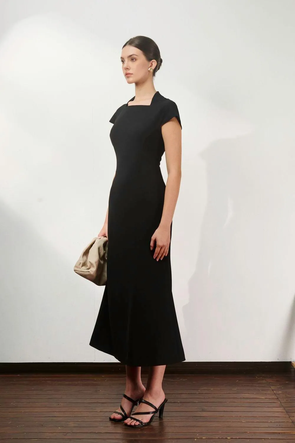 Orla Trumpet Cap Sleeved Twill Midi Dress