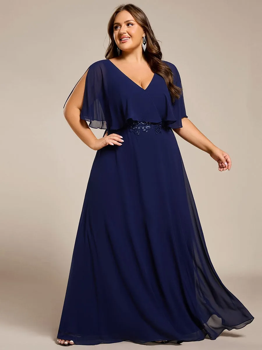 Plus Size Chiffon Formal Maxi Dress with Batwing Sleeves