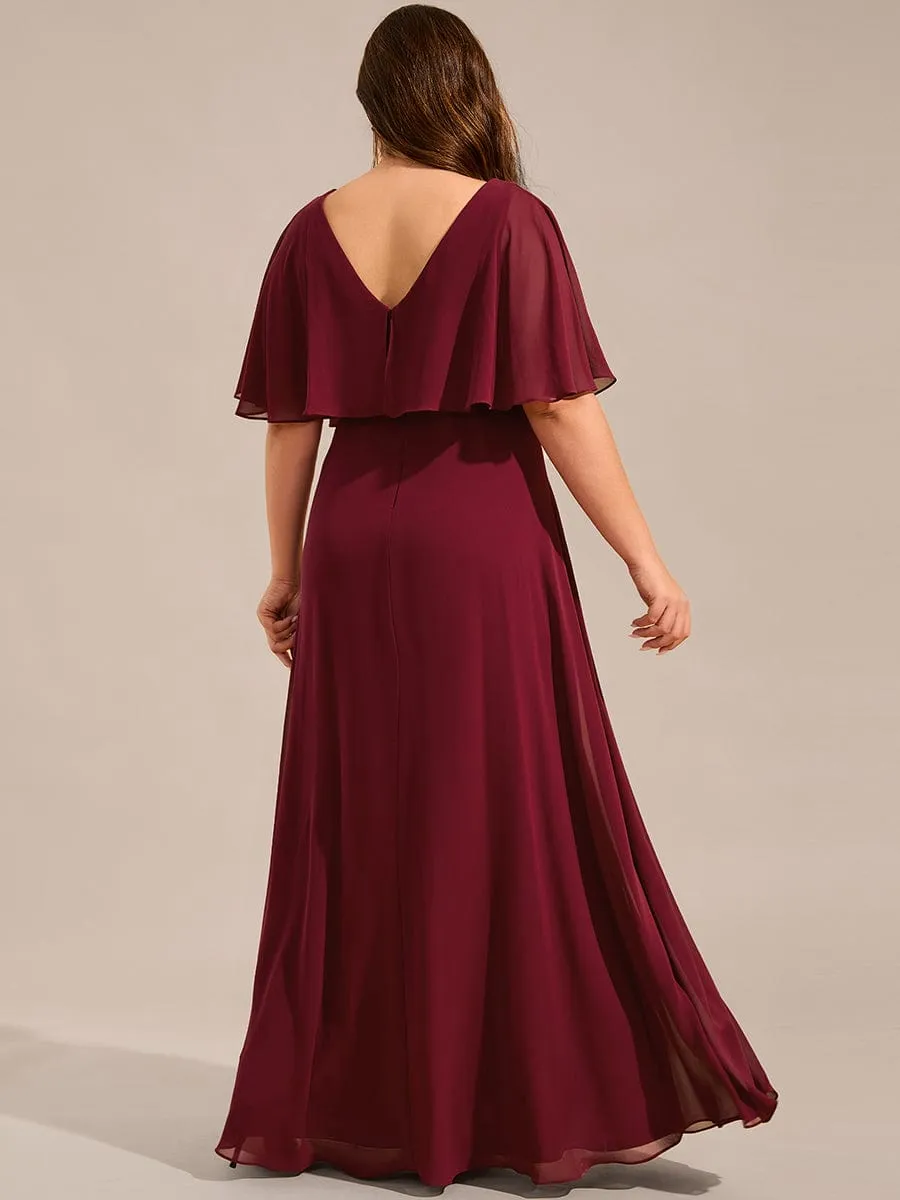 Plus Size Chiffon Formal Maxi Dress with Batwing Sleeves
