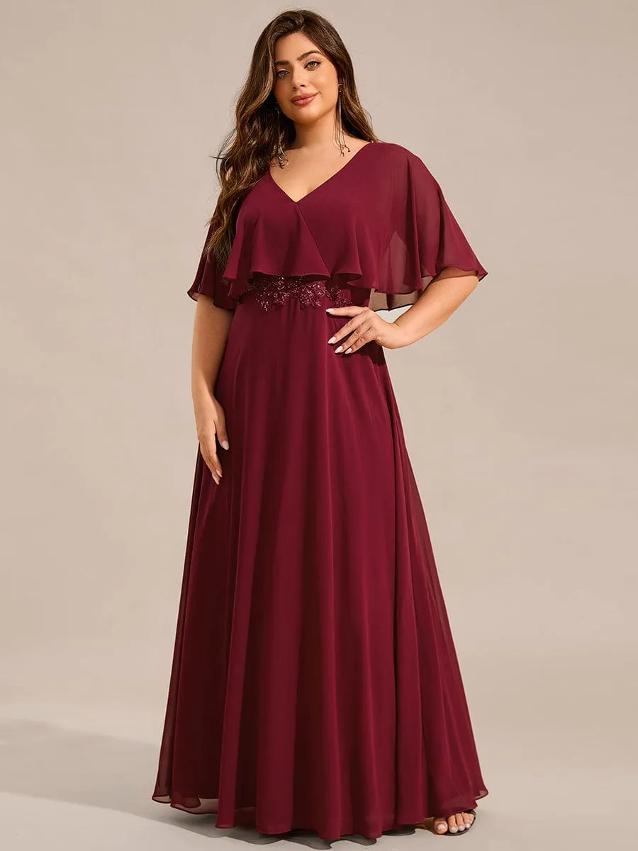Plus Size Chiffon Formal Maxi Dress with Batwing Sleeves