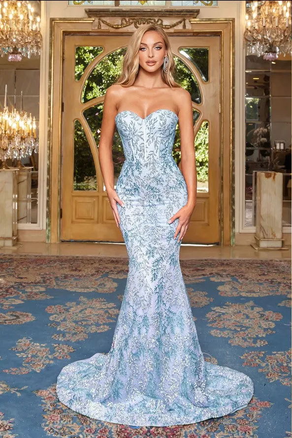 PORTIA & SCARLETT PS22061 Beaded Sweetheart Trumpet Gown with Lace-Up Back