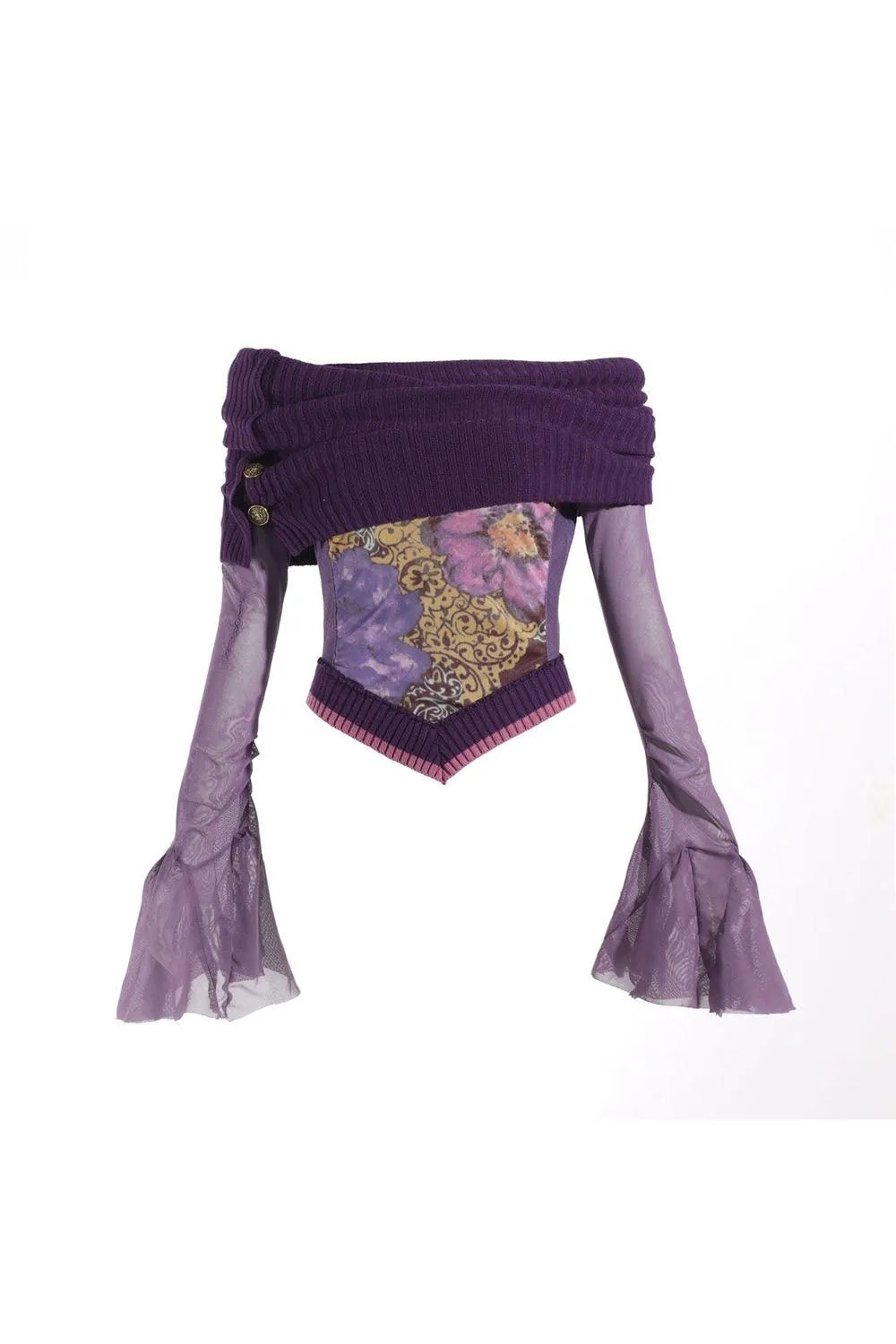 Purple Floral Mesh Top