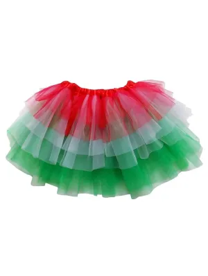 Red, White, Green 6 Layer Tutu Skirt Christmas Costume for Girls, Women, Plus