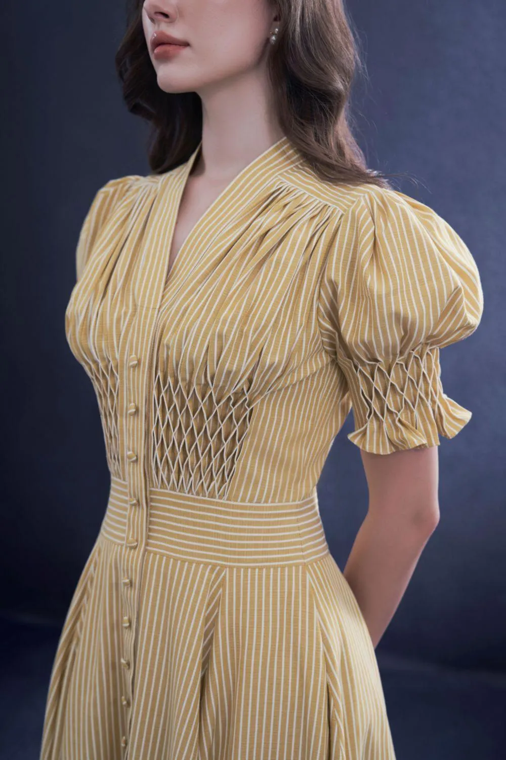 Rogueara A-line V-Neck Raw Fabric Midi Dress
