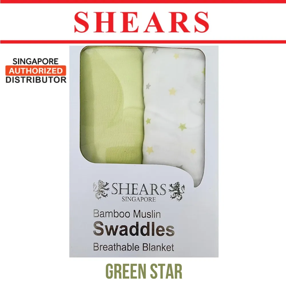 Shears Baby Swaddle Breathable Toddler Bamboo Muslin Blanket 2 PCS Green Star