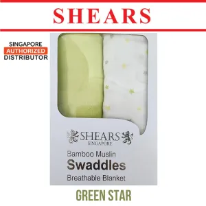 Shears Baby Swaddle Breathable Toddler Bamboo Muslin Blanket 2 PCS Green Star